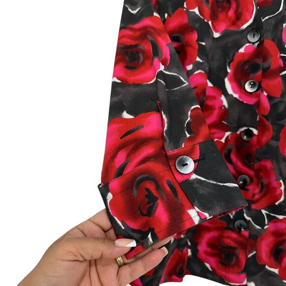 Westbound Petites Rose Print Button-Up Blouse Women SZ 12P Wrinkle-Free Cotton - Picture 11 of 12